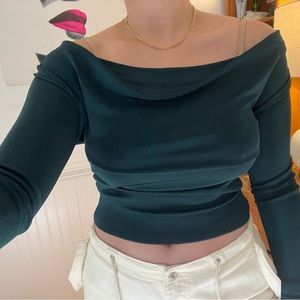 Emerald green Free People cowl neck/off the shoulder long sleeve top
